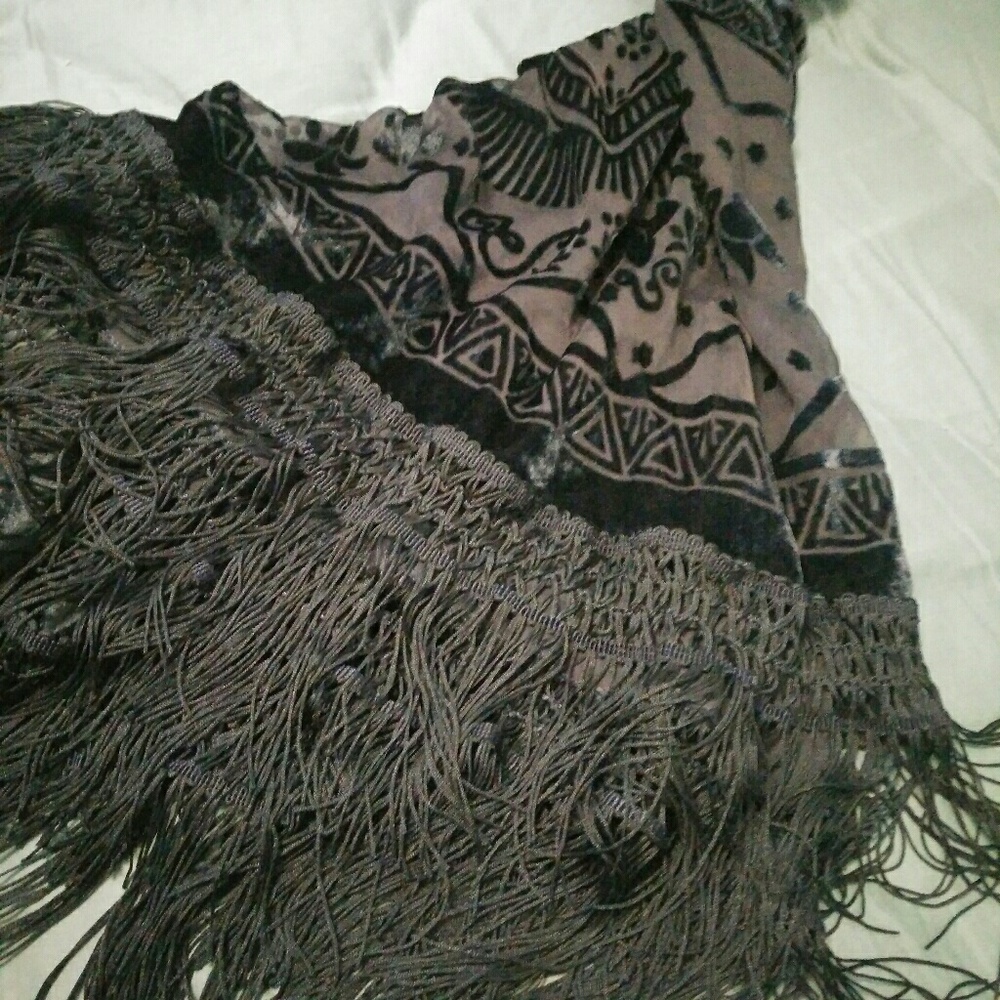 Navy Fringed Velvet Shaw Scarf Bellydance Wrap